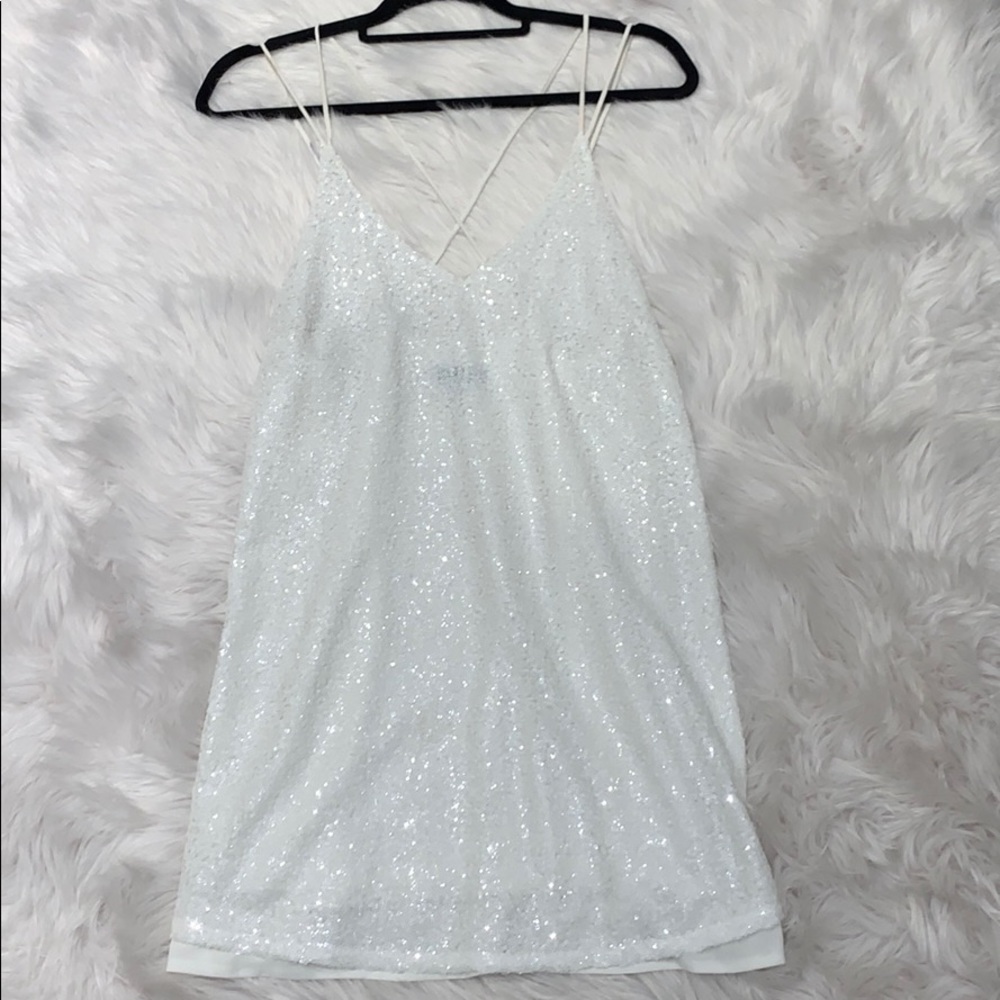 White Sequin Spaghetti Strap dress